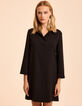 Schwarzes Langarmkleid Kentkragen I.Code-2