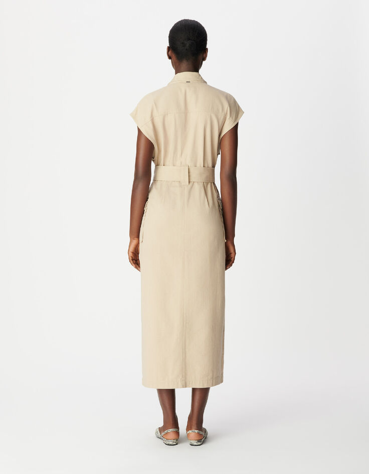 Women's long beige sleeveless safari dress-3