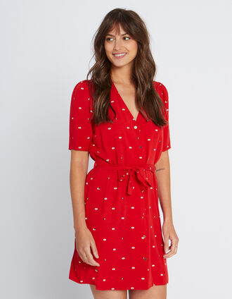 Robe winter carmin à imprimé cœur bisous I.Code