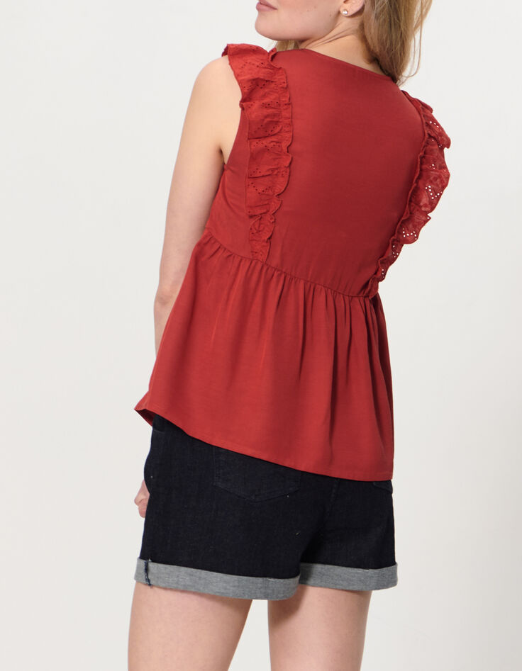 Top terracotta à volants broderie anglaise I.Code-5