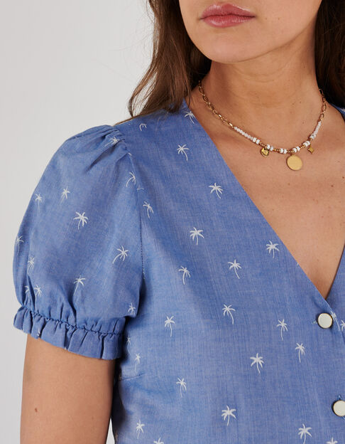 Top bleu à motif palmiers I.Code
