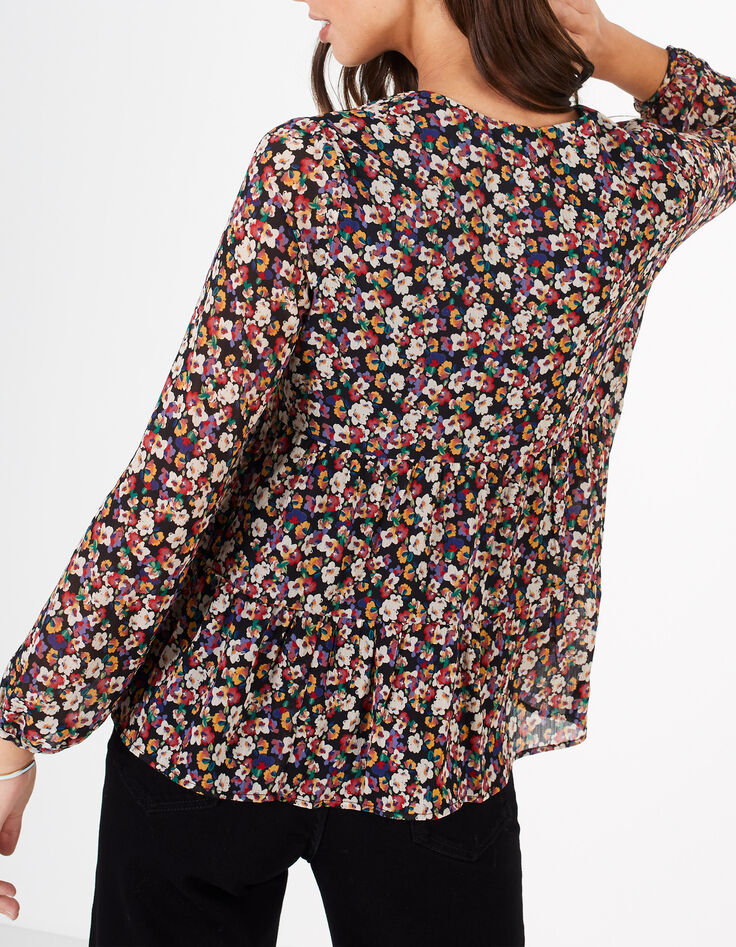 Zwarte blouse met flower power print I.Code-3