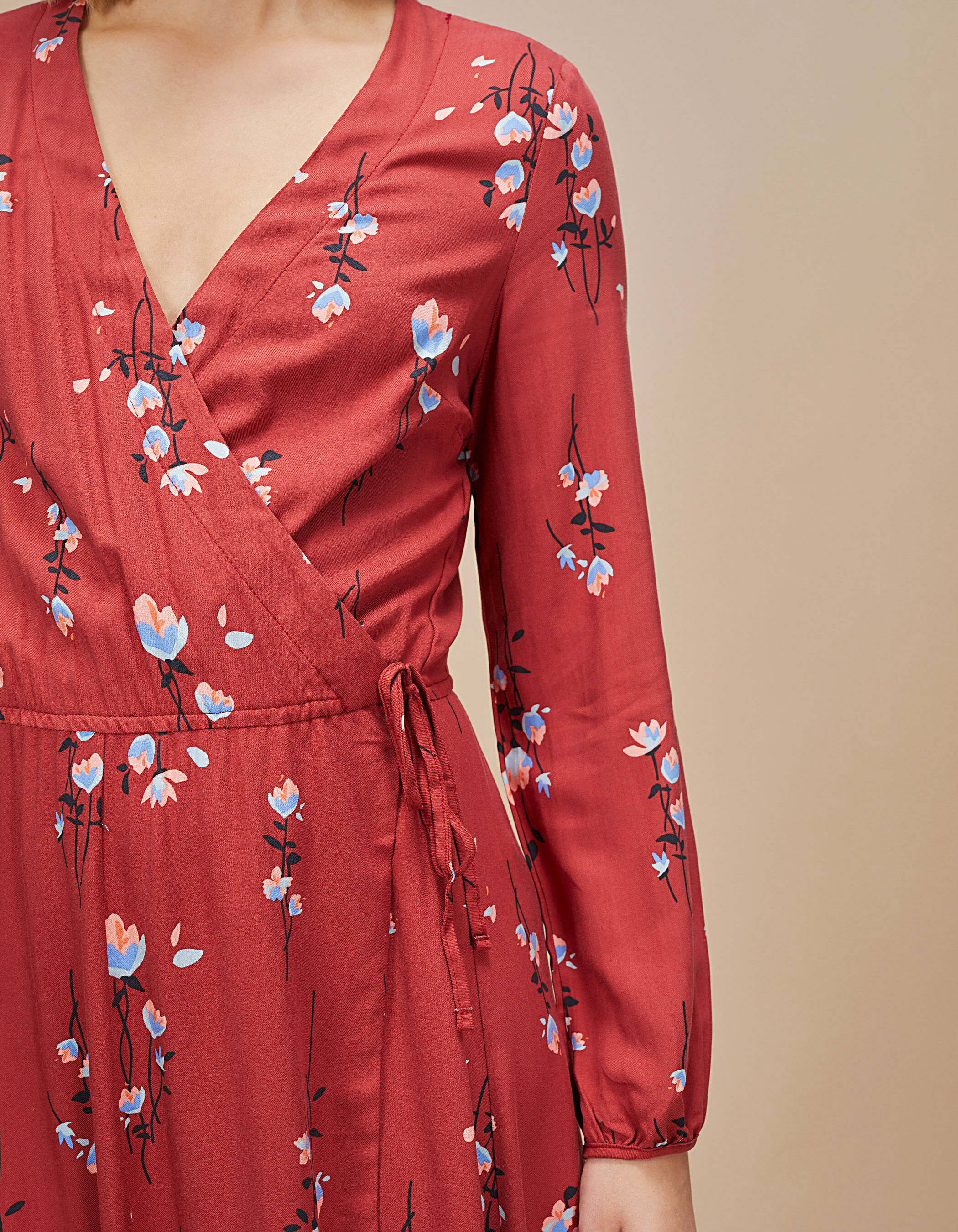 Floral red wrap on sale dress