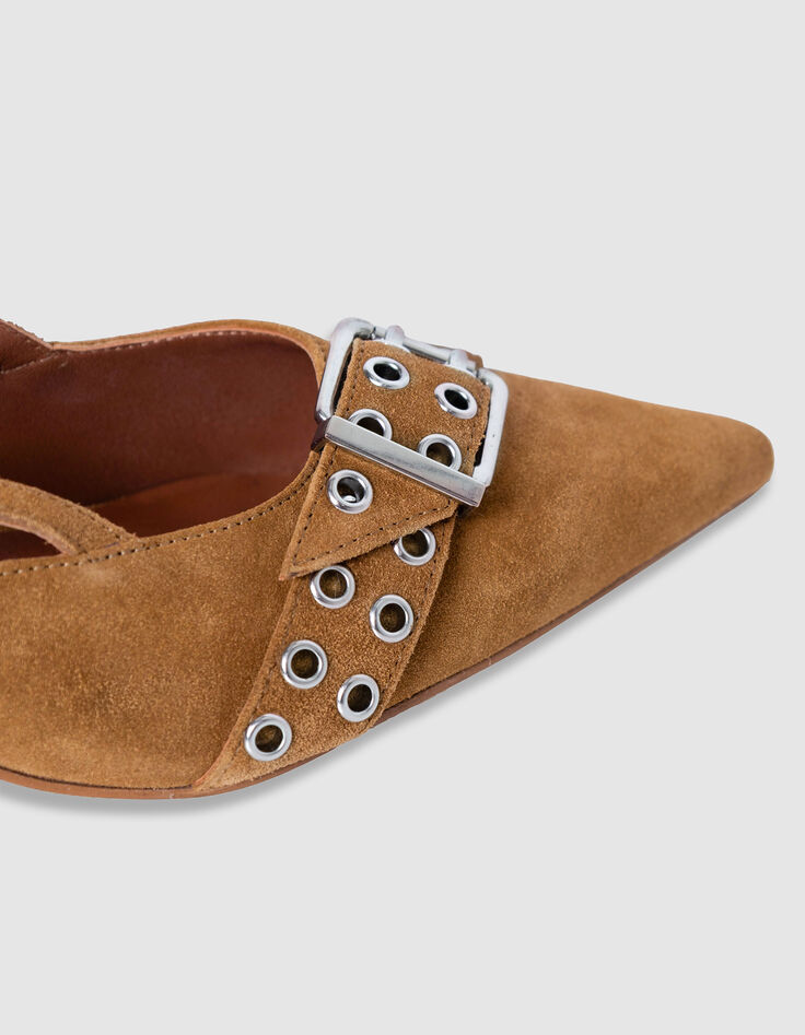 Camel Wildleder Slingback Pumps Damen-5