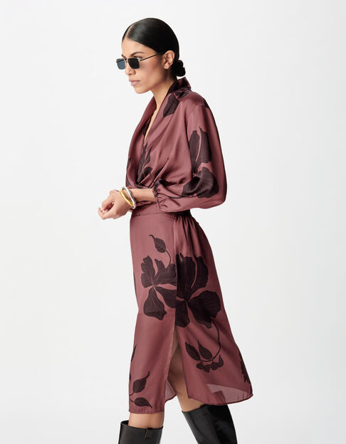 Burgunderfarbenes gebl&uuml;mtes Maxi-Midikleid f&uuml;r Damen - IKKS
