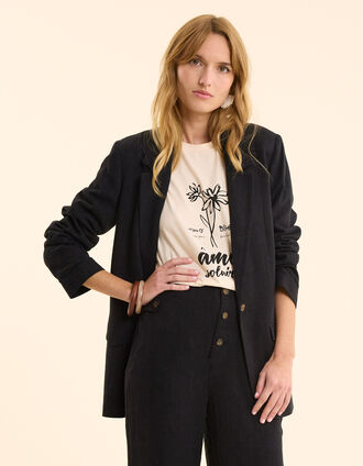 Black cotton linen suit jacket I.Code