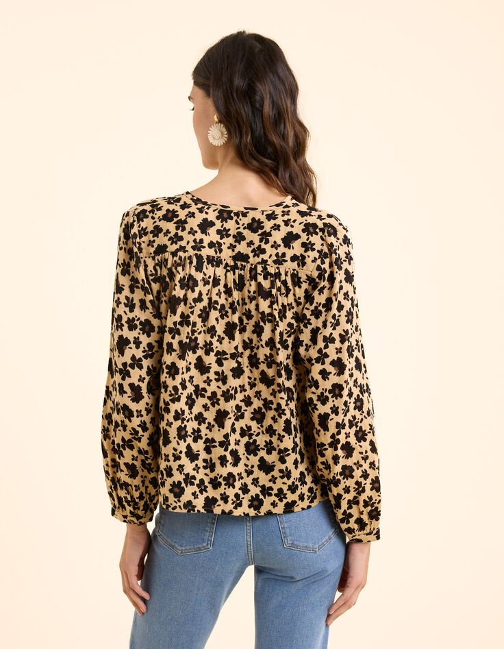 Beige blouse bloemen-luipaardprint I.Code-5