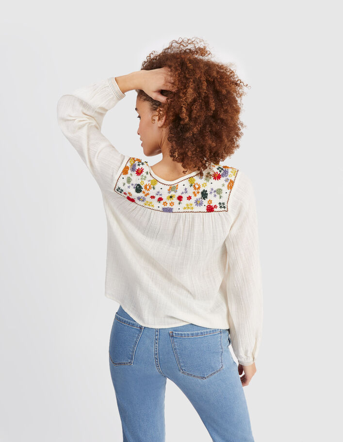 I.Code ecru blouse with embroidery on shoulders and back - I.CODE