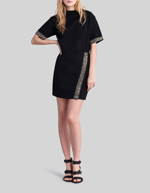 Schwarzes Damen-Kleid mit Perlen und Pailletten - IKKS