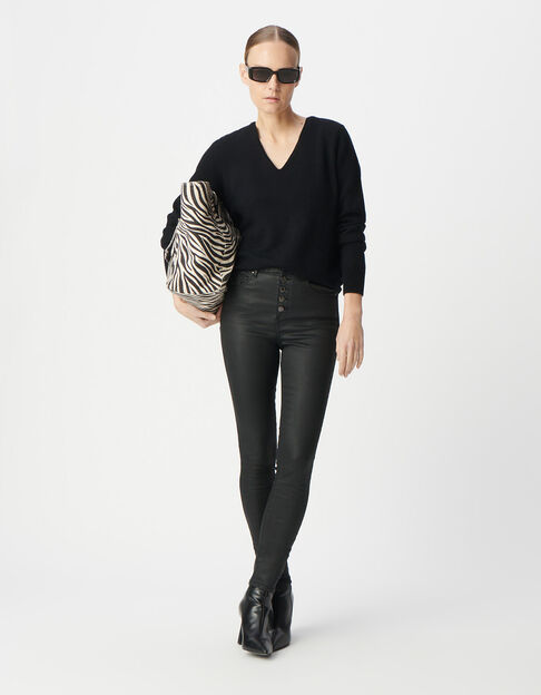 Zwarte cropped jeans voor Dames met zichtbare powerstretch knopen - IKKS