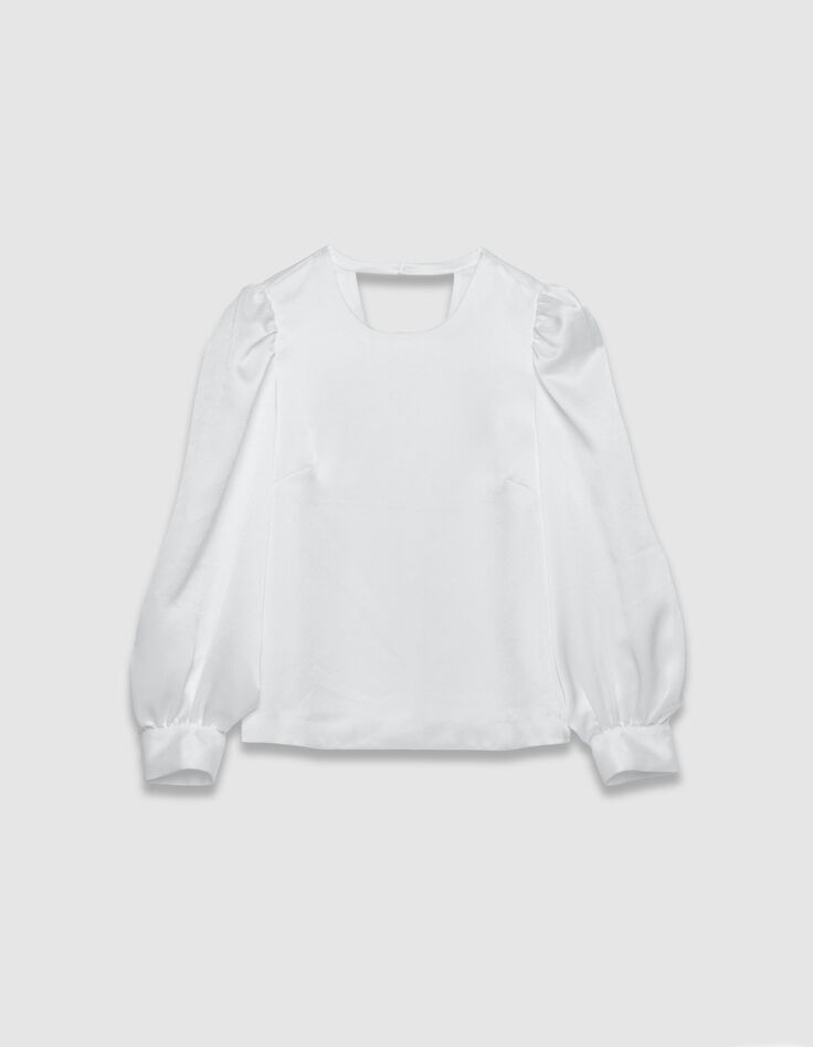 Wei&szlig;e Satin Bluse mit V-Ausschnitt f&uuml;r Damen-6