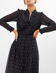 I.Code black gold foil flower print long dress-1