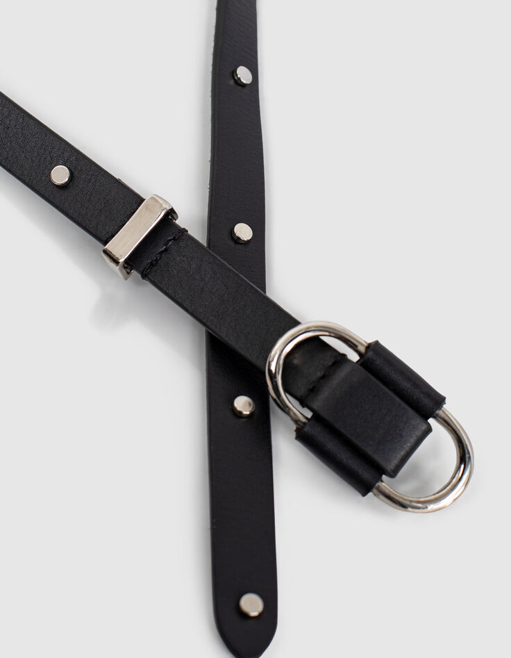 Zwarte leren riem glad leer met studs I.Code-2