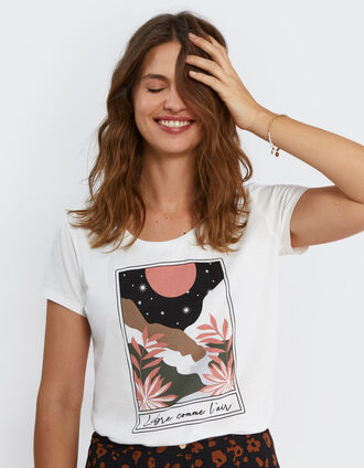 Tee-shirt blanc à visuel paysage I.Code 
