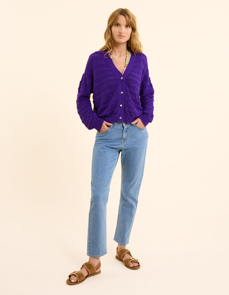 Cárdigan morado de punto calado de fantasía I.Code-3