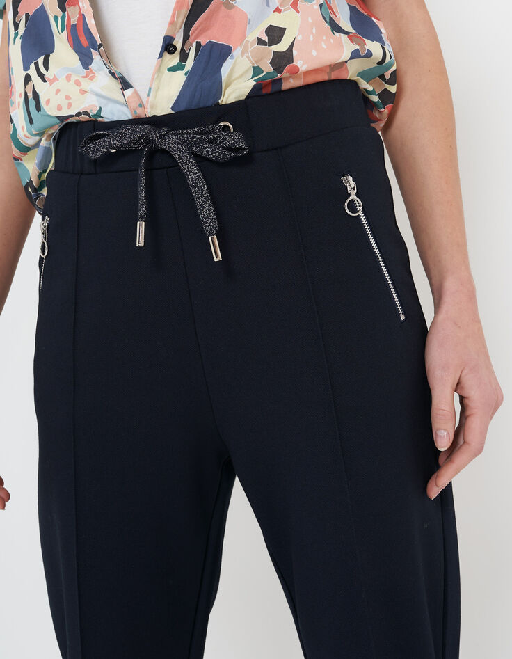 Pantalon marine maille Milano à poches zippées I.Code-4