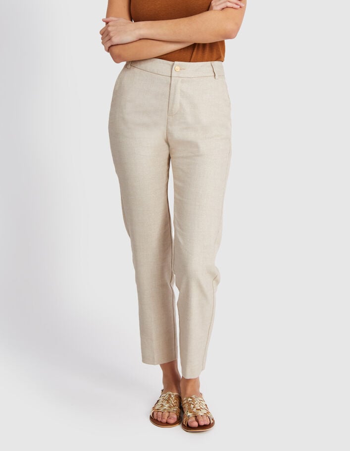 I.Code iridescent beige linen-blend suit trousers - I.CODE
