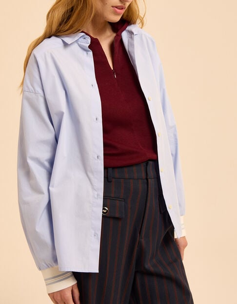 Chemise manches longues bleue &agrave; bords-c&ocirc;tes I.Code