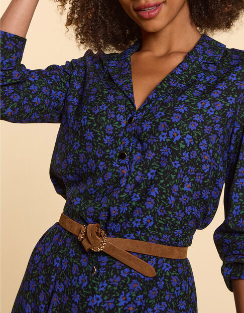 Top noir imprim&eacute; fleurs d'hiver I.Code