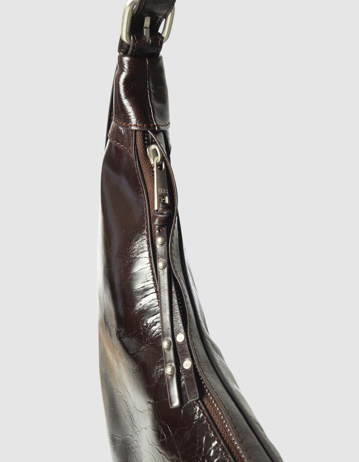 Braune Damenhalbmondtasche gl&auml;nzendes Allane-Leder-7