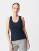 Marineblaues Damen-Tank-Top aus Rippstrick mit gesticktem Fischgr&auml;tenr&uuml;cken-2