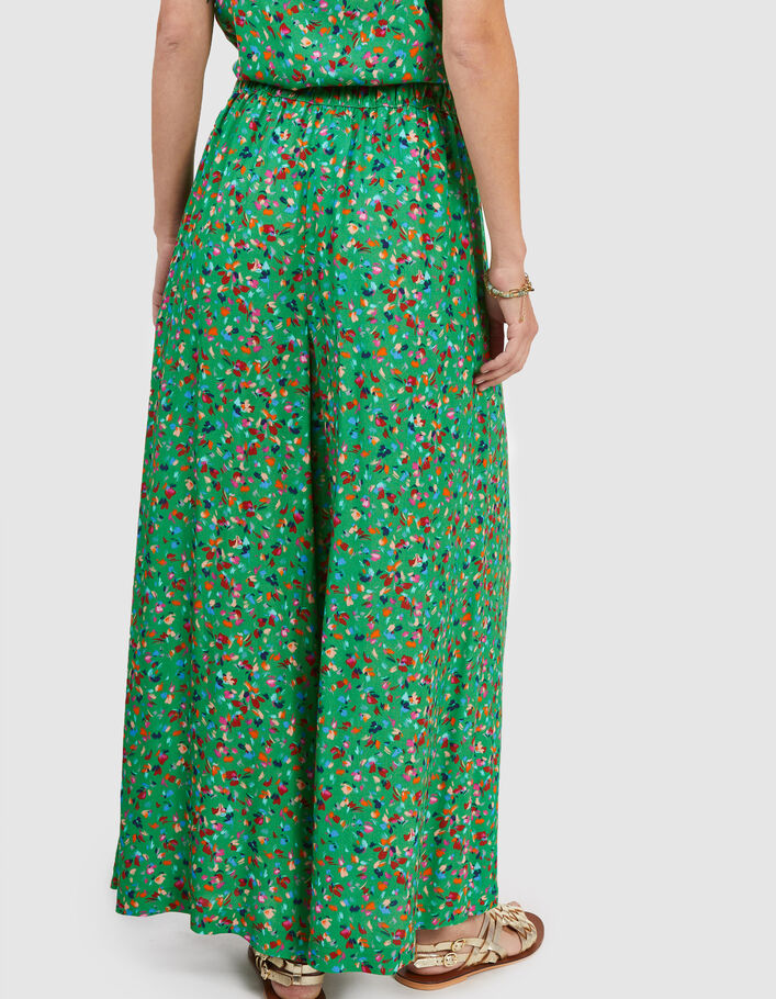 I.Code meadow green trousers with tachist floral print - I.CODE