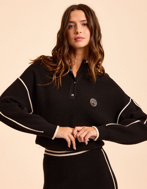 I.Code black ribbed knit sporty zip-neck sweater
