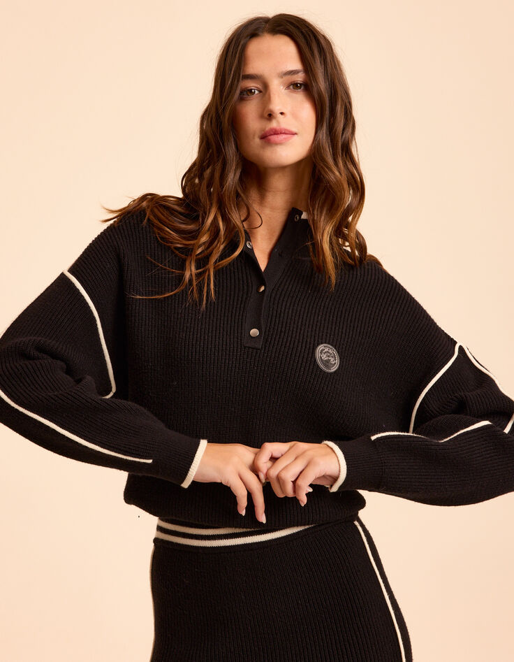 I.Code black ribbed knit sporty zip-neck sweater-1