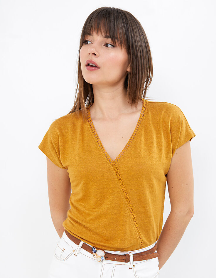 Tee-shirt sunflower en lin esprit cache-cœur I.Code-1 Tee-shirt sunflower en lin esprit cache-cœur I.Code-1