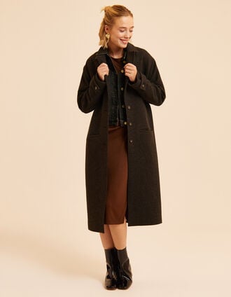 Manteau long marron motif chevrons I.Code