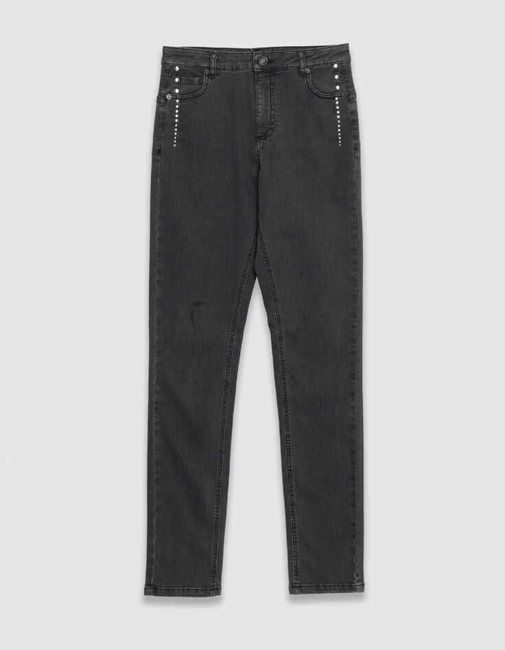Graue schmale Jeans mit hoher Taille und Nietenverzierung Nina Damen-6