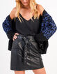 I.Code black leather skirt with studded belt-4