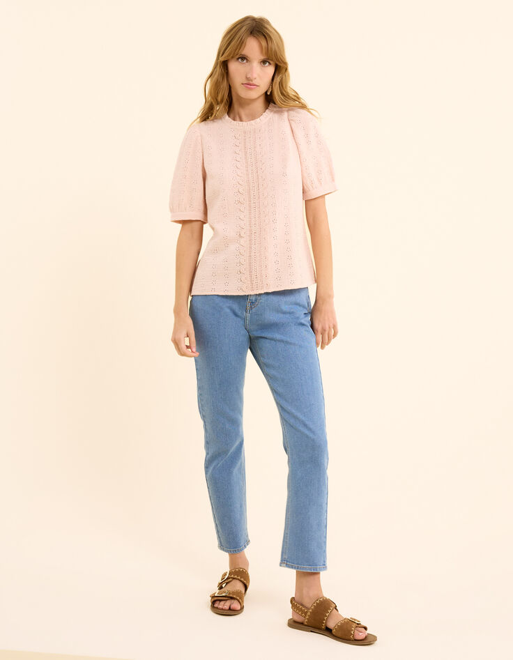 I.Code pink top with lace and eyelet embroidery-3