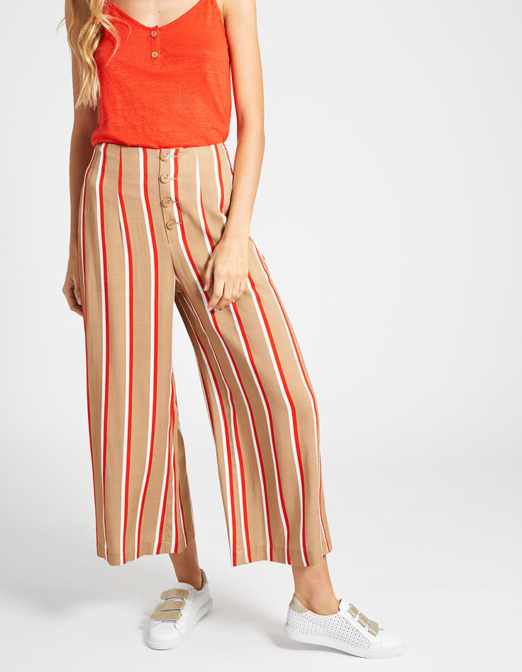 Zandkleurige broek, strepen wit en klaproosrood I.Code-3