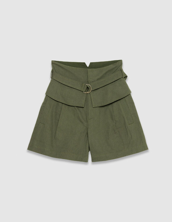Khaki Shorts mit hoher Taille Damen-7