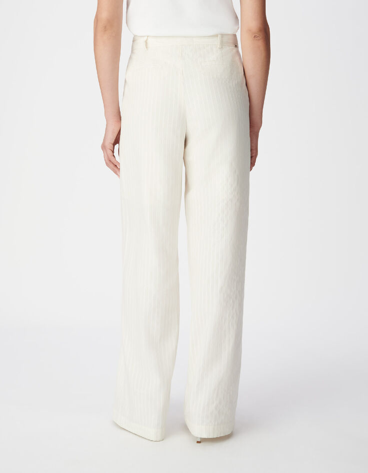 Wei&szlig;e Damen Hose mit weitem Bein im Nadelstreifenmuster-4