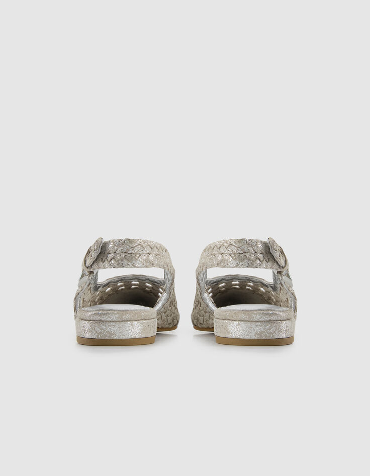 Silberne Slingback Ballerinas Damen aus Leder geflochten-5