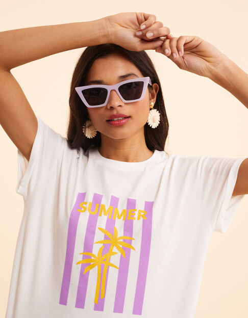 I.Code white short-sleeved T-shirt with striped palm trees