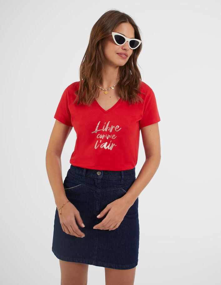 I.Code cherry T-shirt with metallic slogan - I.CODE