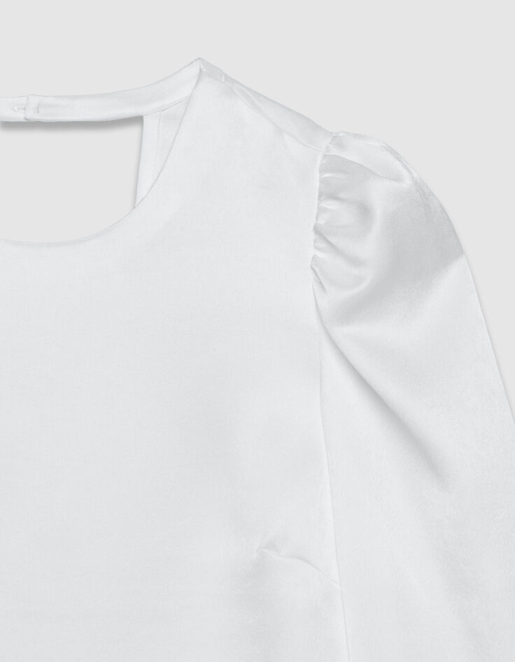 Wei&szlig;e Satin Bluse mit V-Ausschnitt f&uuml;r Damen-8