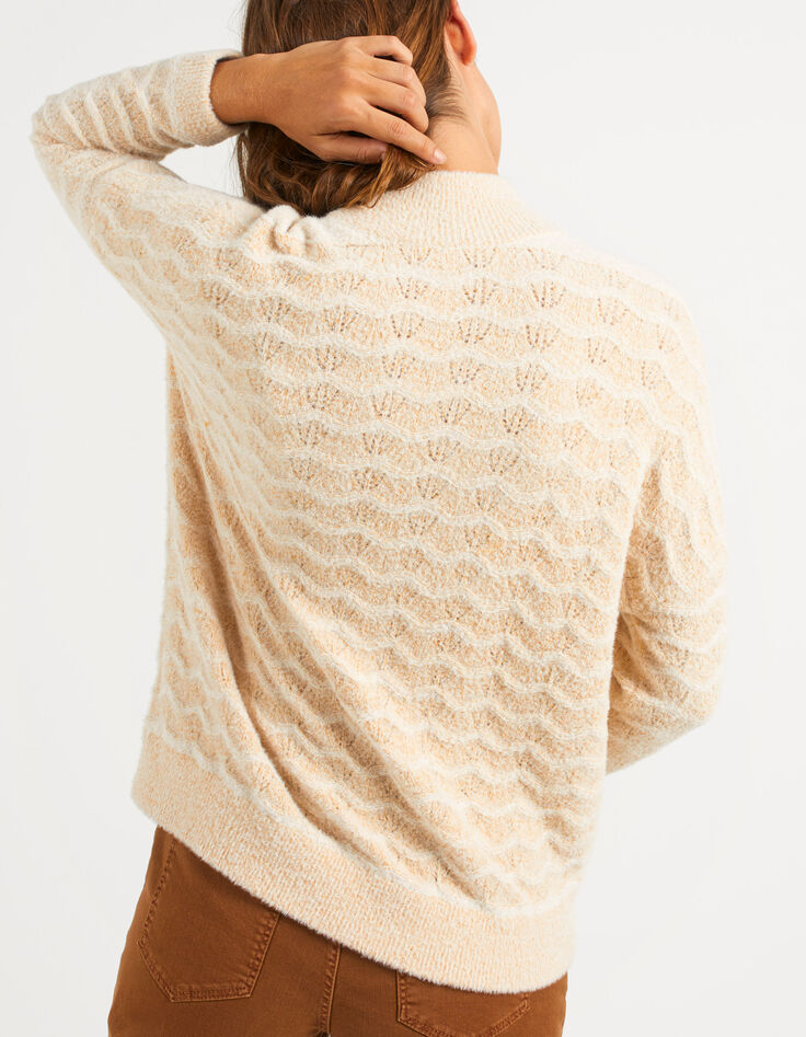 Pull blanc cassé tricot fantaisie vagues lurex I.Code-3
