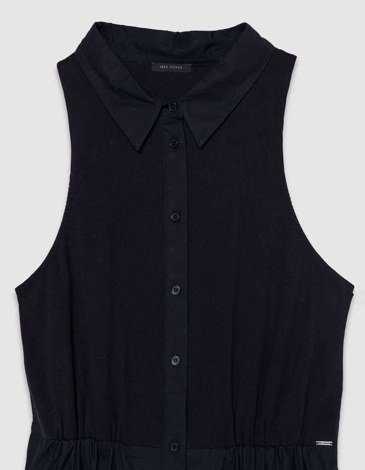 Zwarte maxi-jurk van bi-materiaal met knoopsluiting Dames-6