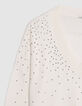 Wei&szlig;er Damen Strickpullover mit V-Ausschnitt und Nieten-7