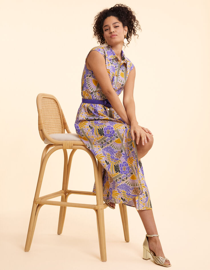 Robe chemise longue parme imprimé perroquets I.Code-1