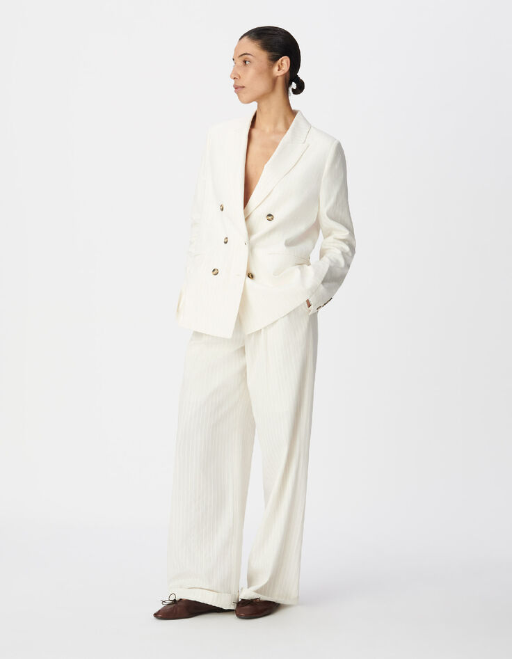 Weite wei&szlig;e Damen Anzugjacke mit Nadelstreifenmuster-5