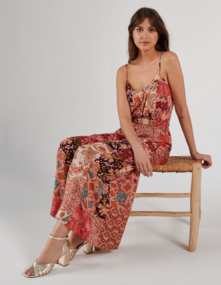 Pantalon large rose thé imprimé patchwork floral I.Code-3