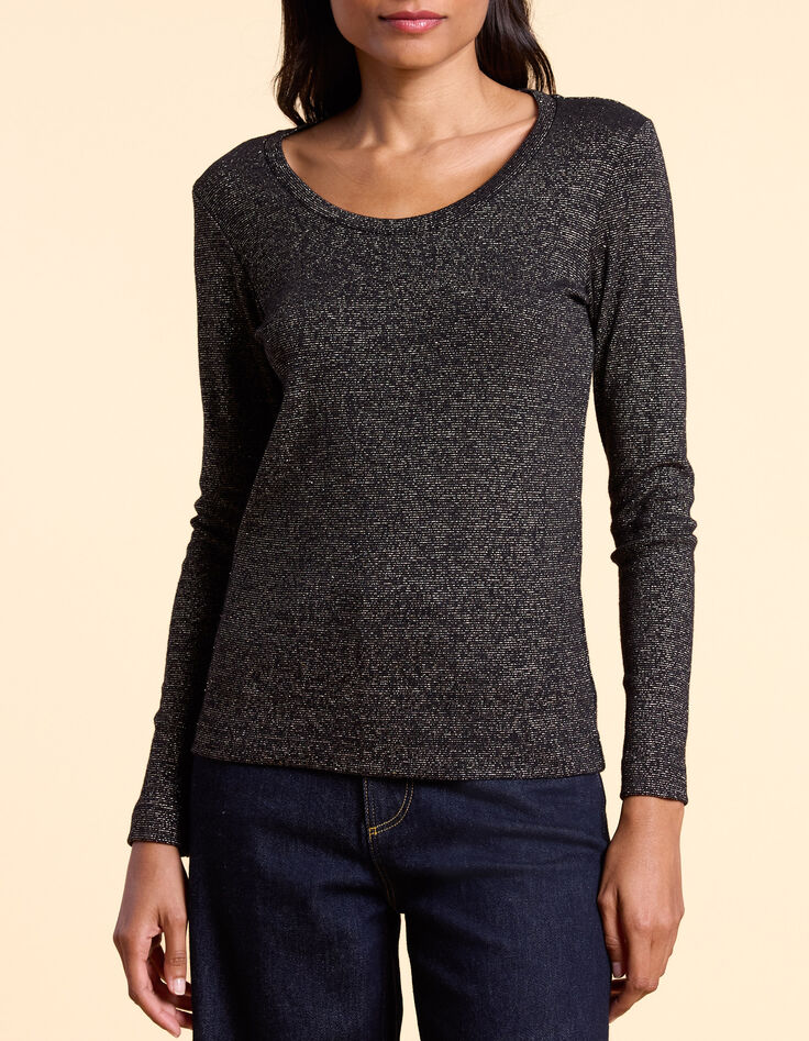 Tee-shirt noir rayures m&eacute;talliques dor&eacute;es I.Code-2