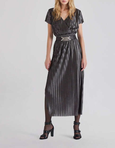 Langes silbernes Damen-Plisseekleid - IKKS