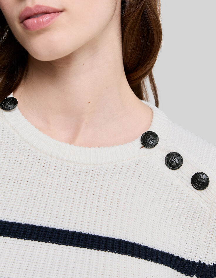 Cremefarbener Damen-Matrosenstrickpullover Ankerkn&ouml;pfe-5