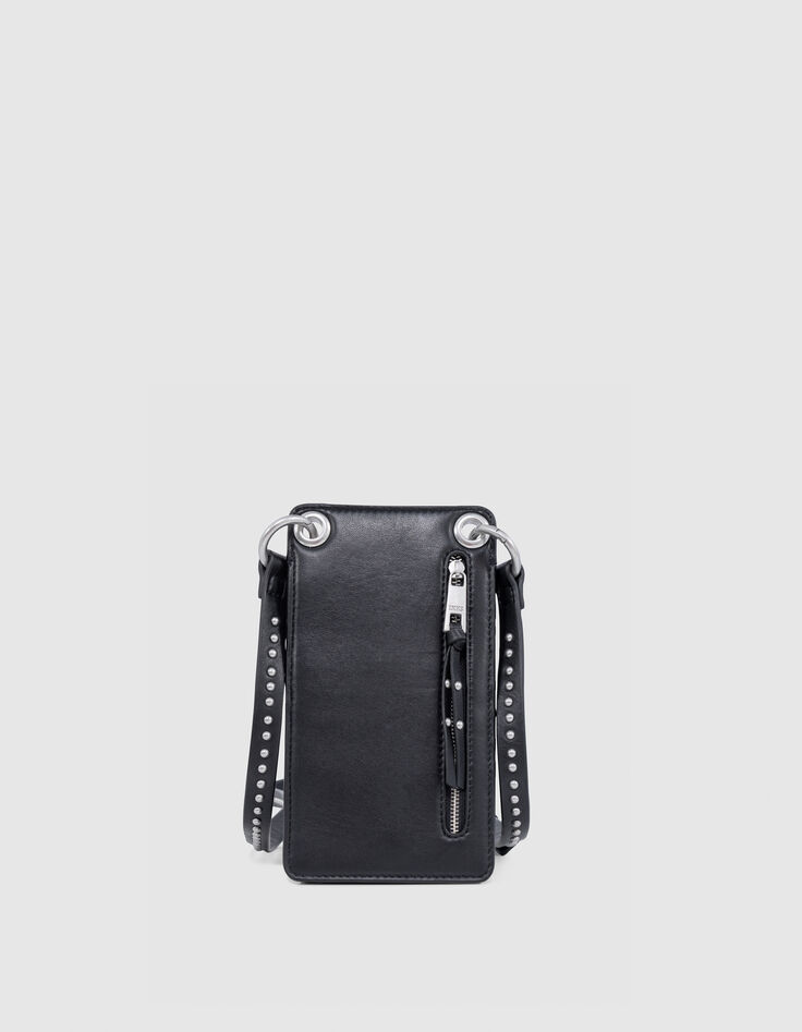 Handytasche 111 schwarz Leder Schulterriemen Nieten Damen-3